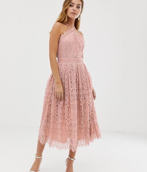 ASOS DESIGN Petite lace midi dress with 