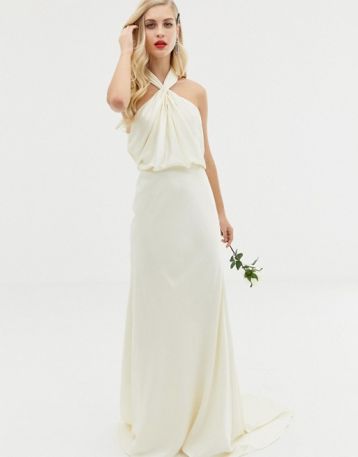 ASOS EDITION ruched halter neck maxi wedding dress Ivory