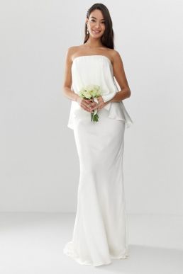 ASOS EDITION Satin overlay bandeau wedding dress with fishtail Ivory