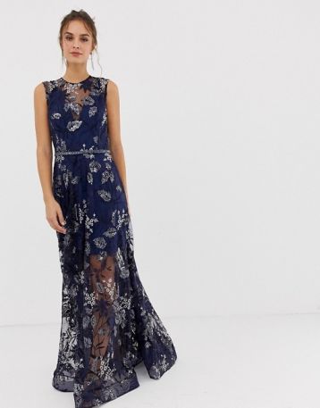 Bronx and Banco Aurora heavy embellished maxi gown navy