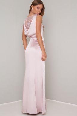 Chi Chi Ayse Lace Cowl Back Bridesmaid Maxi Dress Pink Blush
