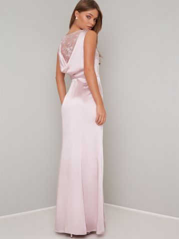 Chi Chi Ayse Lace Cowl Back Bridesmaid Maxi Dress Pink Blush