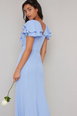 Chi Chi Kerry Frill Maxi Bridesmaid Dress Blue