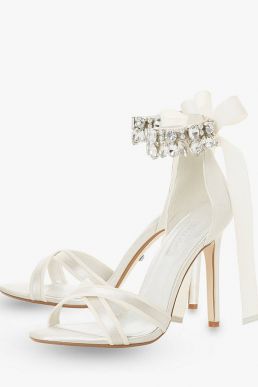 Dune Bridal Collection Mrs Crystal Ankle Tie Stiletto Sandals Ivory