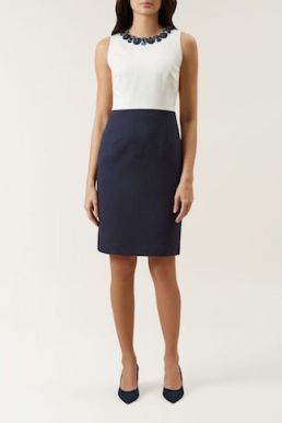 Hobbs Arizona Embellished Shift Dress Navy Ivory