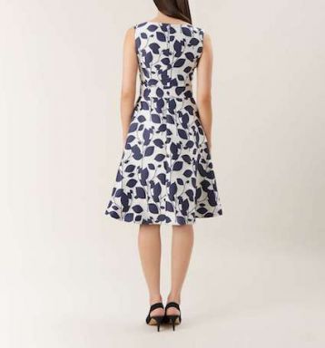 Hobbs Grace Leaf Print Dress, Ivory/Navy Blue - Image 3