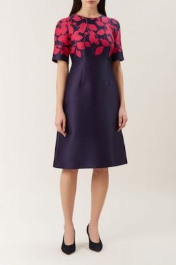 Hobbs Isabella leaf print dress navy pink