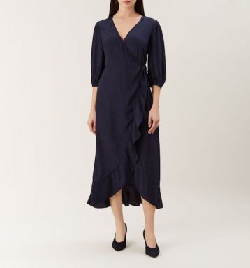 Hobbs Sara Sleeve Wrap Dress, Navy - Image 2