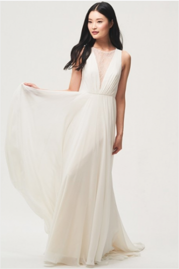 Jenny Yoo Fallon Plunging V Neck a Line Chiffon Wedding Dress Ivory