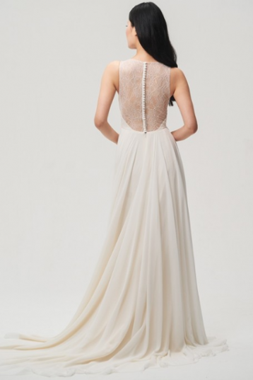 Jenny Yoo Fallon Plunging V Neck a Line Chiffon Wedding Dress Ivory
