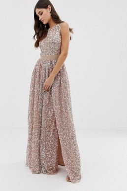Maya all over contrast tonal delicate sequin dress taupe blush