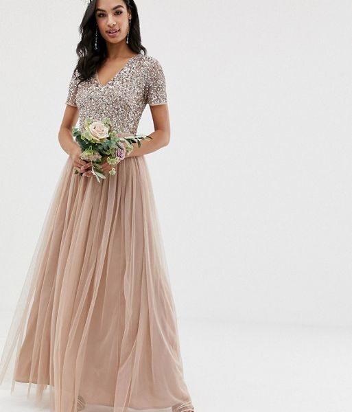 taupe sequin bridesmaid dresses