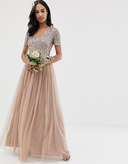 Maya Bridesmaid v neck sequin maxi ...