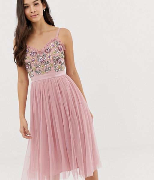 maya cami strap maxi dress with tulle skirt and embellishment