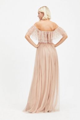 MAYA Pale Pink Bardot Sequin and Tulle Maxi Dress