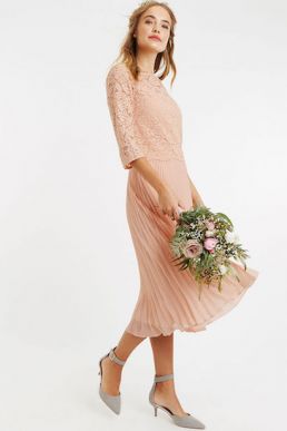 Oasis Ellie Lace Top Pleated Midi Dusty Pink