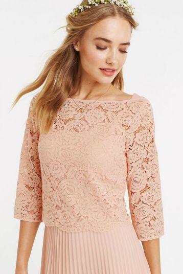 Oasis Ellie Lace Top Pleated Midi Dusty Pink