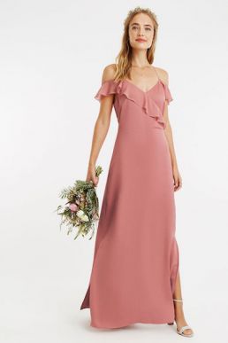 Oasis Ruffle Satin Maxi Bridesmaid Dress Pale Pink Blush