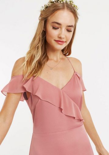 Oasis Ruffle Satin Maxi Bridesmaid Dress Pale Pink Blush