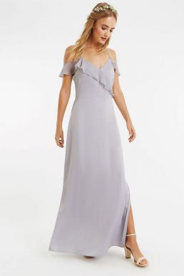 Oasis Ruffle Satin Maxi Bridesmaid Dress Pale Grey