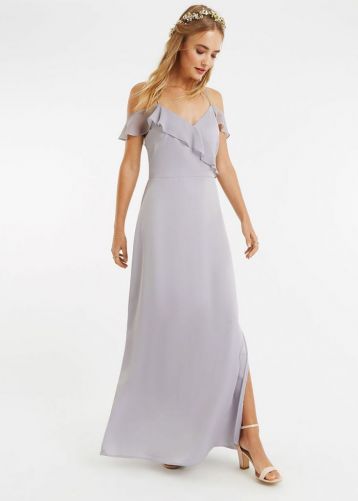 Oasis Ruffle Satin Maxi Bridesmaid Dress Pale Grey