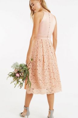 Oasis Satin Bodice Lace Midi Bridesmaid Dress Dusty Pink