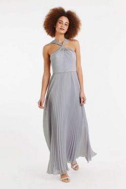 Oasis Twist Slinky Maxi Bridesmaid Dress Pale Grey