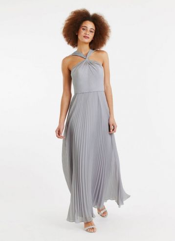 Oasis Twist Slinky Maxi Bridesmaid Dress Pale Grey