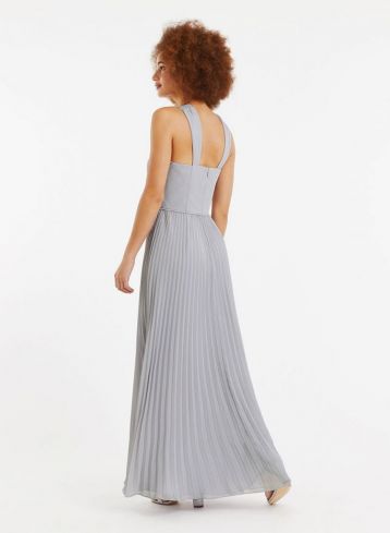 Oasis Twist Slinky Maxi Bridesmaid Dress Pale Grey