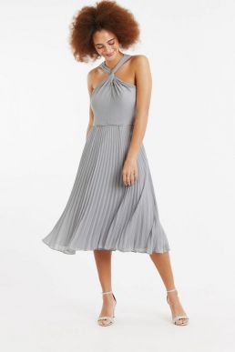 Oasis Twist Slinky Short Bridesmaid Dress Pale Grey