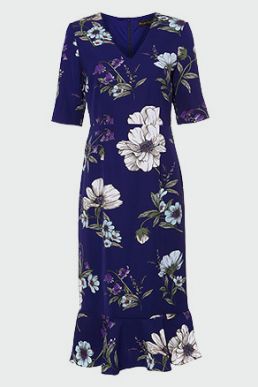 Phase Eight Cheryl Floral Peplum Dress Blue Purple Multi