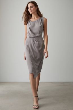 Reiss Karina cross back cocktail dress Steel Grey Silver