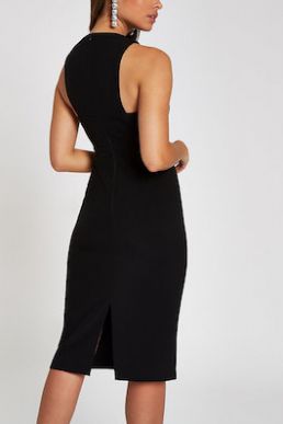 River Island Black cross high neck bodycon midi dress