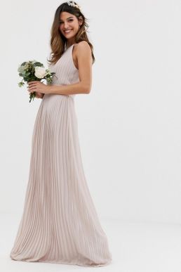 TFNC bridesmaid exclusive high neck pleated maxi dress in taupe