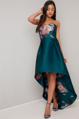 Chi Chi Brie Floral Strapless High Low Dress Green Multi