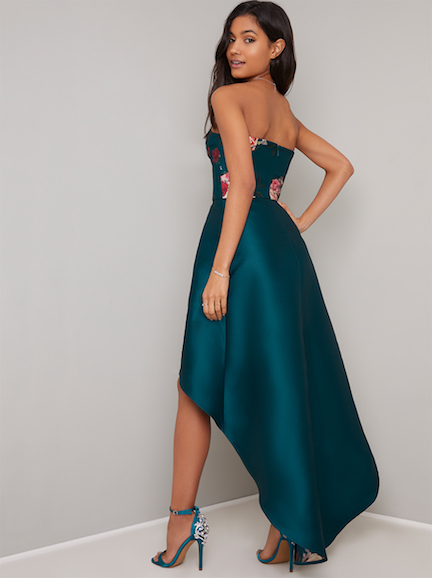Chi Chi Brie Floral Strapless High Low Dress Green Multi myonewedding