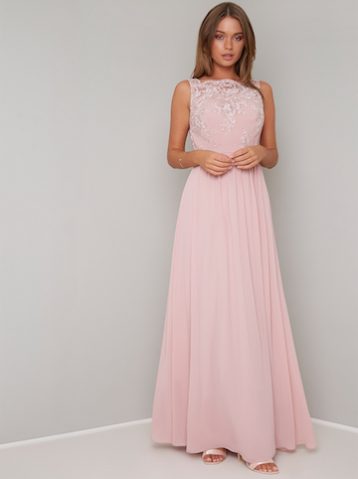 Chi Chi Esra Lace Maxi Bridesmaid Dress Pink Blush
