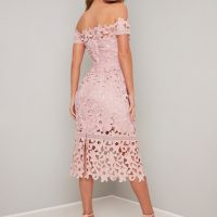 pink lace dress off shoulder