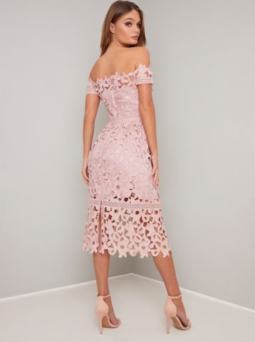 Chi Chi Lizia Lace Off The Shoulder Dress Pink Blush