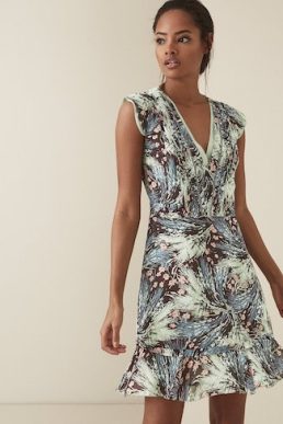 Reiss Bertie Grass Printed Day Dress Green Black