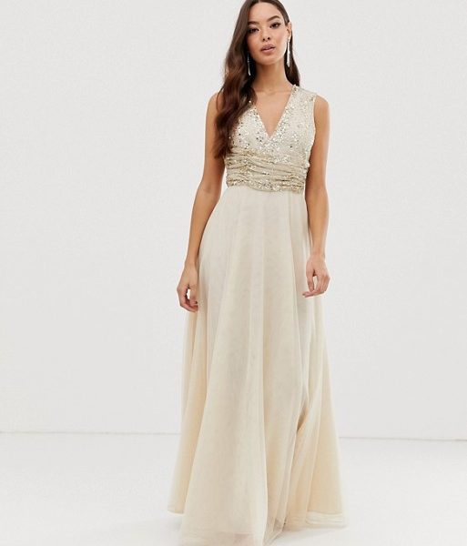 asos design maxi dress in tulle with embellished bodice