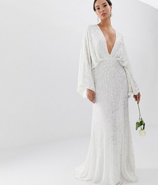  ASOS  EDITION sequin kimono sleeve wedding  dress  White 