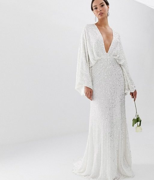  ASOS  EDITION sequin kimono sleeve wedding  dress  White  