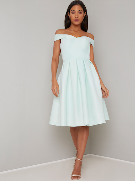 mint green bardot dress