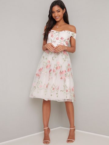 Chi Chi Lillia Bardot Floral Dress White Multi