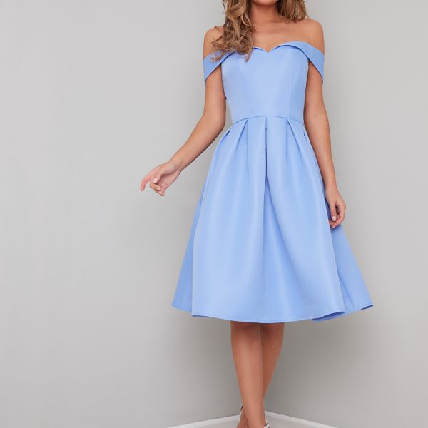 blue bardot dress uk