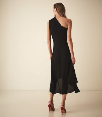 Reiss Adelia Asymmetric Midi Dress, Black - Image 2