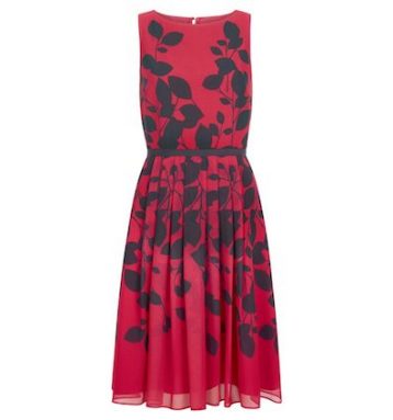 Hobbs Sienna Leaf Print Dress Bright Pink Black