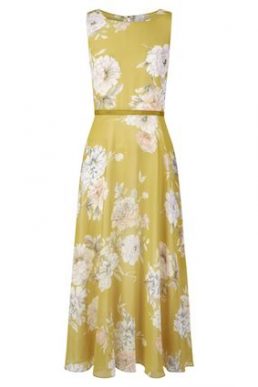 Hobbs Carly Floral Print Midi Dress Yellow Ivory