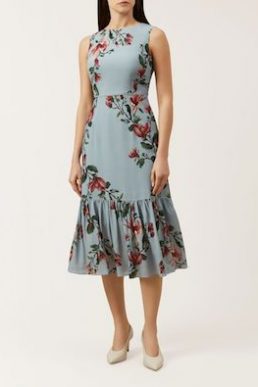 Hobbs Hallie Floral Print Midi Dress Blue Multi